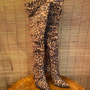 Jessica Simpson Leopard Over the Knee Partial Side Zip Boots Size 8 EUC